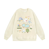 Men Hoodie round Neck Sweater Men's Cartoon Print Top Hip Hop Loose Long Sleeve Pullover Loose