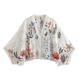 Women T-Shirt Summer V-neck Loose Embroidered Cotton Short Shirt for Women