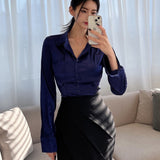 Women Long Sleeve Shirt Women Slim-Fit Crop-Top
