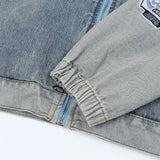 Men Denim Jacket Men's Stitching Embroidered Letters Washed and Worn Denim Jacket