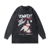 Men Long Sleeve Shirt Hip Hop Washed and Worn Long Sleeve T-shirt Base Hoodie Men and Women