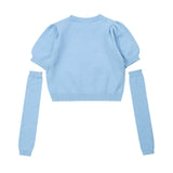 Women Sweater Puff Short Sleeve Knitwear Girls' round Neck Towel