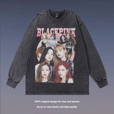 Men Long Sleeve Shirt Printing Wash Bottoming Long Sleeve T-shirt Men and Women Hiphop Street