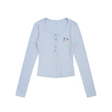 Women Long Sleeve T-Shirt Long Sleeve T-shirt Women's Spring and Autumn Button