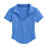 Women T-Shirt Polo Lapel Fitted Short T-shirt Short Sleeve Top