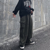 Men Sweatpants Straight Loose-Fitting Wide-Leg Trousers Drawstring Drape Ankle Banded Pants
