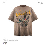 American vintage street T-shirt retro men's summer loose cotton five-quarter sleeves