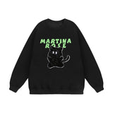 Men Hoodie Flocking Embroidered Kitten round Neck Sweater
