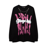 Men Long Sleeve Shirt Graffiti Necklace Personalized Couple Long Sleeve T-shirt Bottoming Men and Women