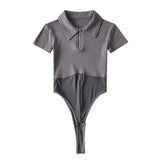 Women T-Shirt Spring/Summer Lapel Mesh Stitching Fashion Tight