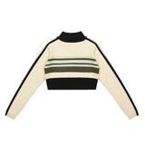 Women Sweater Short Knitted Cardigan Color Matching Long Sleeve Sweater Coat
