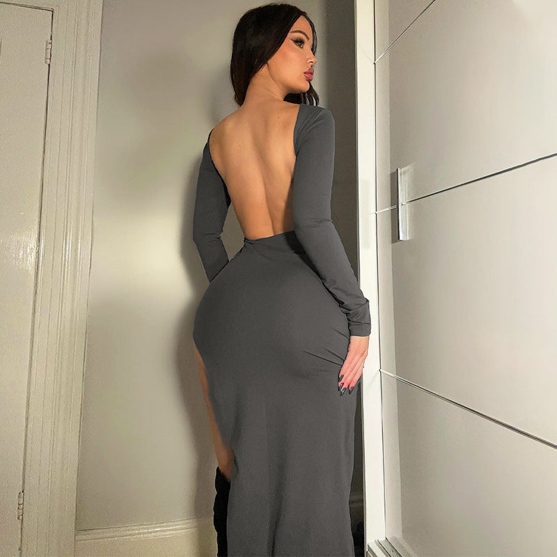 Women Dresses Winter Women's Clothing Sexy Backless Slit Dress