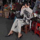 Women Desses Dress Spring and Autumn Women Print Fishtail Dress