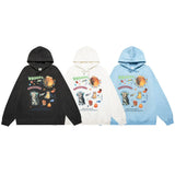 Men Hoodie Kitten Print Hooded Loose Sweater Loose