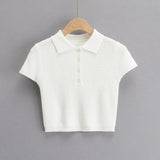 Women T-Shirt Women's Polo Collar Knitted Short-Sleeved T-shirt