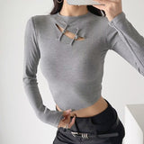 Women T-Shirt Long-Sleeved T-shirt Bottoming Shirt Short Top