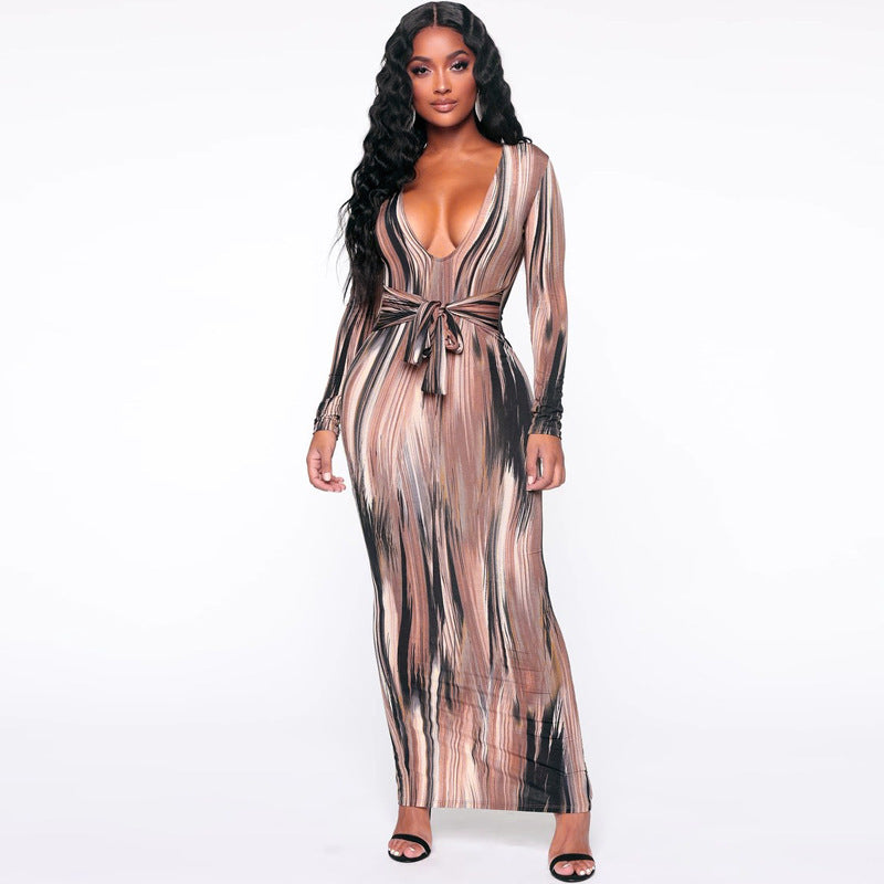 Women Desses Women's Clothing Fall V-neck Sexy Dress Printing