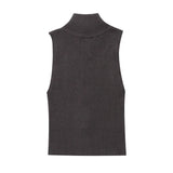 Women Vest Solid Color Short Knitted Vest Girls' Knitted T-shirt
