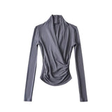 Women T-Shirt Large V-neck Long-Sleeved Top T-shirt Bottoming Shirt