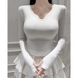 Women's Long Sleeve Shirt Women's Fitted Waist Bottoming Shirt Autumn and Winter Long Sleeve