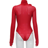 Women Jumpsuit Turtleneck Long Sleeve Mesh Slim Fit Jumpsuit
