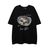 Men's T-shirt Spring and Summer Men's Kitten Printed Short-Sleeved T-shirt Men's and Women's Casual