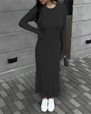Women Sweater Dress Knitted Long Sleeve Middle Female round-Neck High Waist Dress