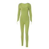 Women Jumpsuit Solid Color Sanding Slim-Fit Long Sleeve One-Piece Trousers