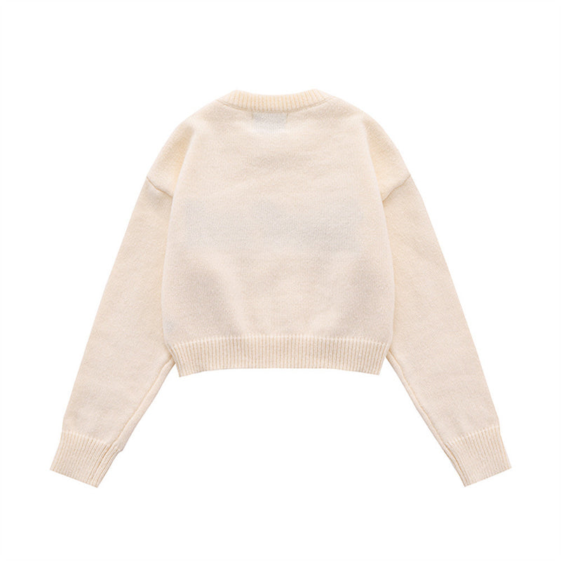 Women Sweater Short Sweater for Girls Loose-Fitting Casual round-Neck Sweater