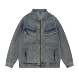 Men Denim Jacket Washed and Worn Denim Jacket Men's Vintage Pocket Jacket Spring and Autumn