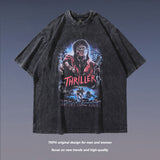 Men T Shirt Distressed Printed Short-Sleeved T-shirt Male and Female Personality Washed Loose