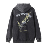 Men Hoodie Flame Print Distressed Washed Hooded Hoodie Pullover Sports Hoodie for Men