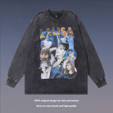 Men Long Sleeve Shirt Vintage Washed and Worn Long Sleeve T-shirt for Men and Women
