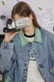 Unisex Jacket Autumn Embroidery Color Block Denim Coat Women's Clothing