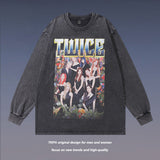 Men Long Sleeve Shirt Women's Team Portrait Printing Distressed Long Sleeve T-shirt Men and Women Retro
