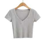 Women T-Shirt Slim V-neck T-shirt Women's Short Sleeve