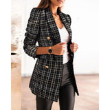 Plaid Trench Coat Autumn and Winter Long Sleeve Double Breasted Suit Collar Printed Small Coat