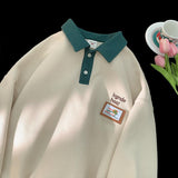Men Hoodie Vintag Sweater Men's Spring and Autumn Loose Polo Shirt Couple