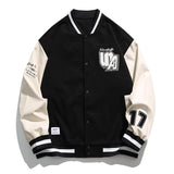 Varsity Jacket Vintage Baseball Uniform Men's Autumn and Winter PU Leather Stitching Embroidery Couple Wear