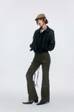 Unisex Jacket Autumn Contrast Color Bronze Zipper Leather Coat