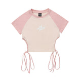 Women T-shirt Color Matching Short T-shirt Summer Embroidered Short Sleeve Top