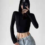 Women T-Shirt Autumn Pullover Hooded Slim Fit T-shirt