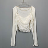 Women Long Sleeve Shirt Vest Women Cardigan Jacket Long-Sleeved T-shirt