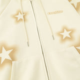 Men Hoodie Pentagram Printed Hooded Jacket Two-Way Zipper Cardigan Sweater