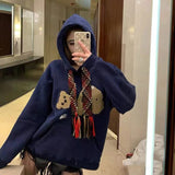 Palm Angle Hoodie Wholesale Cross-Border Fashion Brand Palm Angels Tassel Streamer Broken Bear Embroidery Velvet Hoodie Sweater Men's and Women's Coats