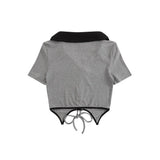 Women T-shirt Short-Sleeved T-shirt Girls Slim Fit V-neck Embroidery Short Summer