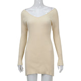 Women's Desses Women's Autumn and Winter Sexy V-neck Long Sleeve Knitted