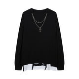Men Long Sleeve Shirt Fashion Brand Solid Color Make Old Ripped Color Contrast Long Sleeve T-shirt Men's Loose