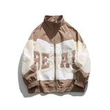 Unisex Jacket Fall Color-Blocking Letter Embroidered Coat
