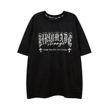 Men T Shirt Suede Gothic Letter Print Hiphop Short Sleeve T-shirt